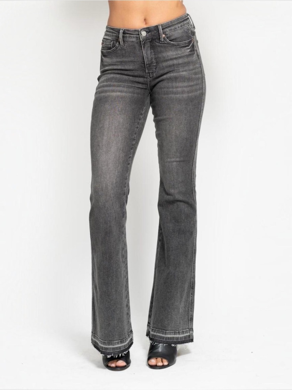 NWT Judy Blue Washed Gray Tummy Control Release Hem Flare Jeans 16W 88880